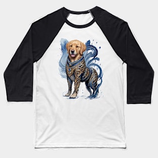 The Majestic Golden Warrior: Retriever in Elven Denim Battle Suit Baseball T-Shirt